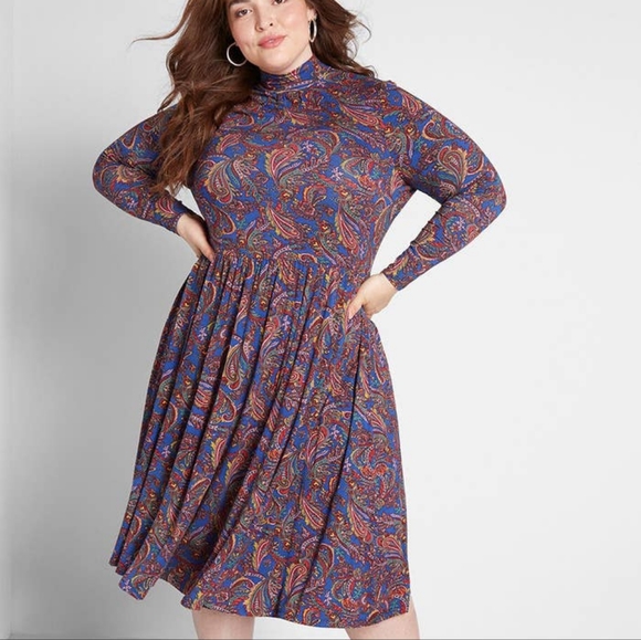 Modcloth Paisley long sleeve turtleneck dress - Picture 2 of 6